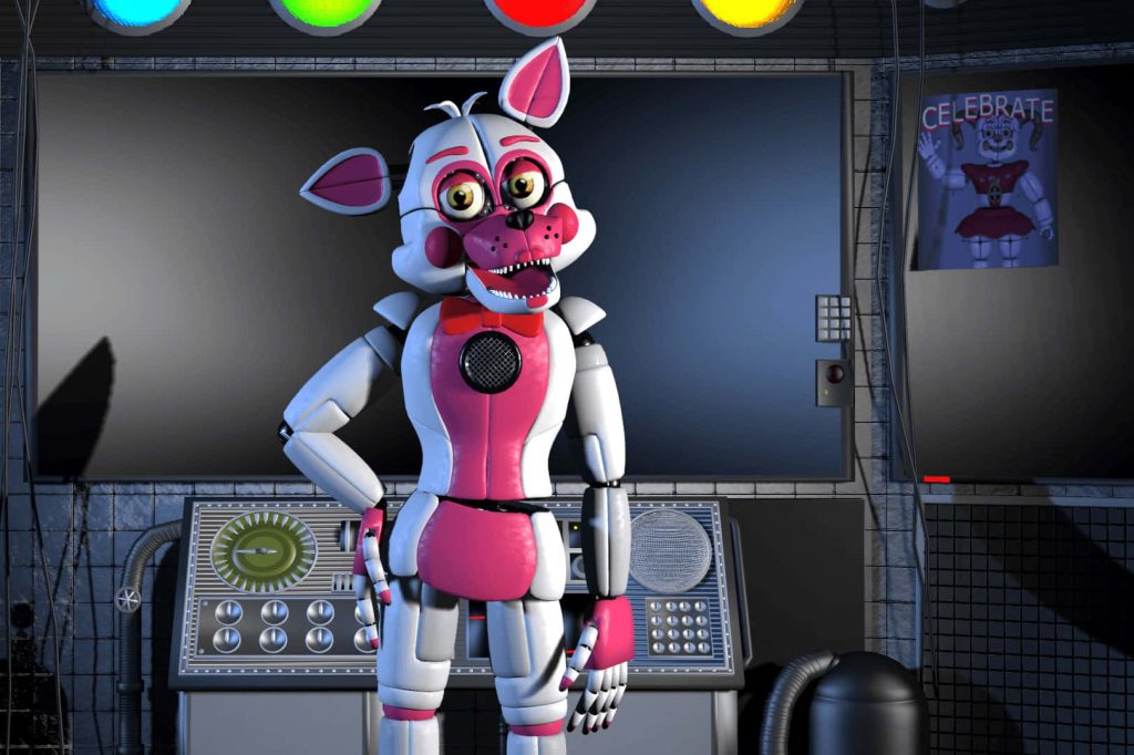 Funtime Foxy animatronic in Five Nights at Freddys Sister Location control room wallpaper background