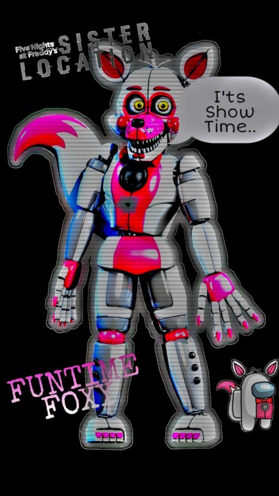 Funtime Foxy Five Nights at Freddy's Sister Location wallpaper with scanline effect and Among Us crossover