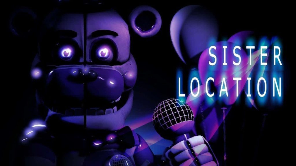 Funtime Freddy animatronic holding microphone in moody purple lighting Five Nights at Freddy's wallpaper