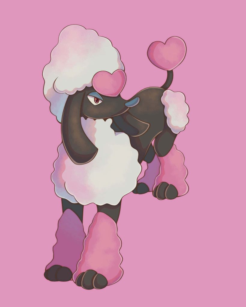 Cute Furfrou Heart Trim Pokémon digital art black poodle pink fluffy accents wallpaper background