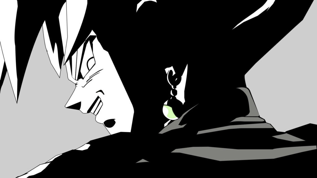 Fiery Frown: Goku's Powerful Super Saiyan Fury in Monochromatic Splendor Wallpaper
