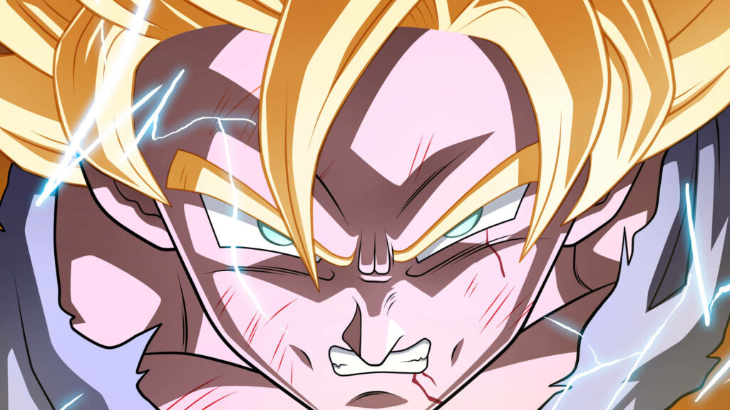 Rage Unleashed: An Intense Close-Up of Angry Goku in 1920 x 1080 Dragon Ball Z Wallpaper