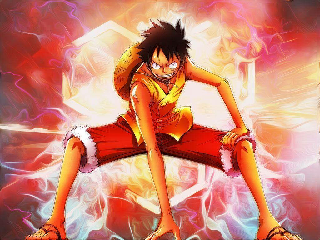 Furious Luffy, engulfed in a blazing red backdrop: A captivating snapshot Wallpaper