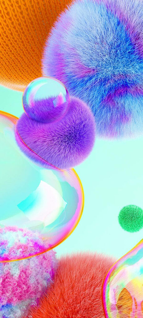 Fuzzed Delight: Captivating Samsung A71 Wallpaper featuring Playful Pompoms