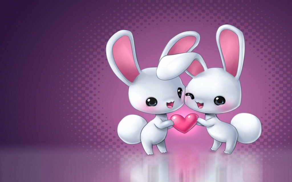 Bunny Bliss: Adorable Animated Love in HD Cartoon Wallpaper
