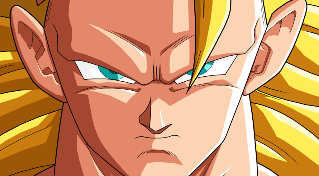 Fierce Goku Unleashes Super Saiyan 3 Power in Eye-Catching Background Wallpaper