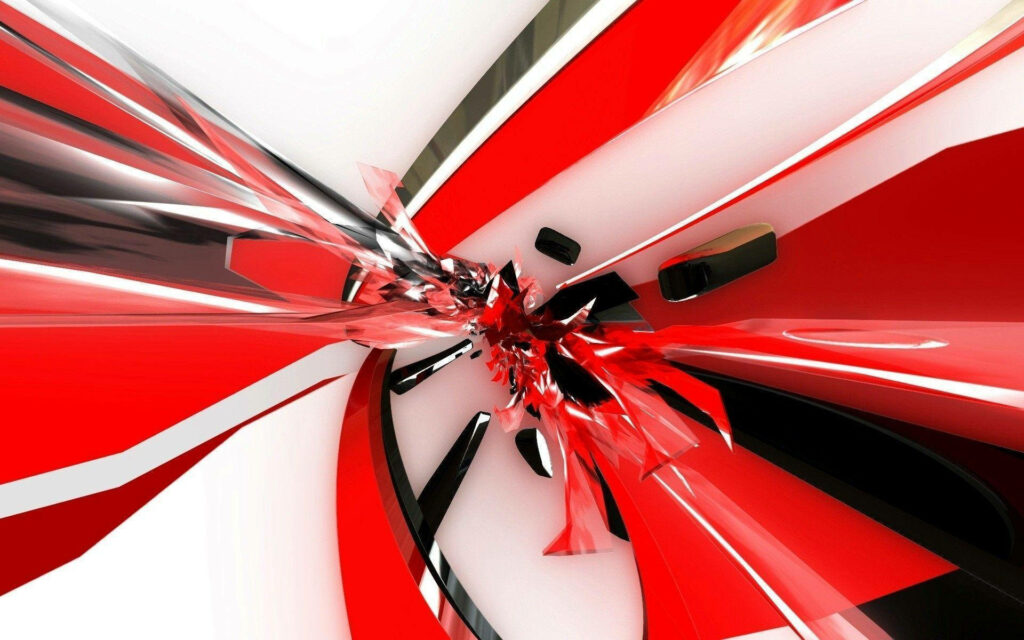 Dynamic Contrast: Vibrant 3D Black and Red Abstract Lines Energize a Minimalistic White Background Wallpaper