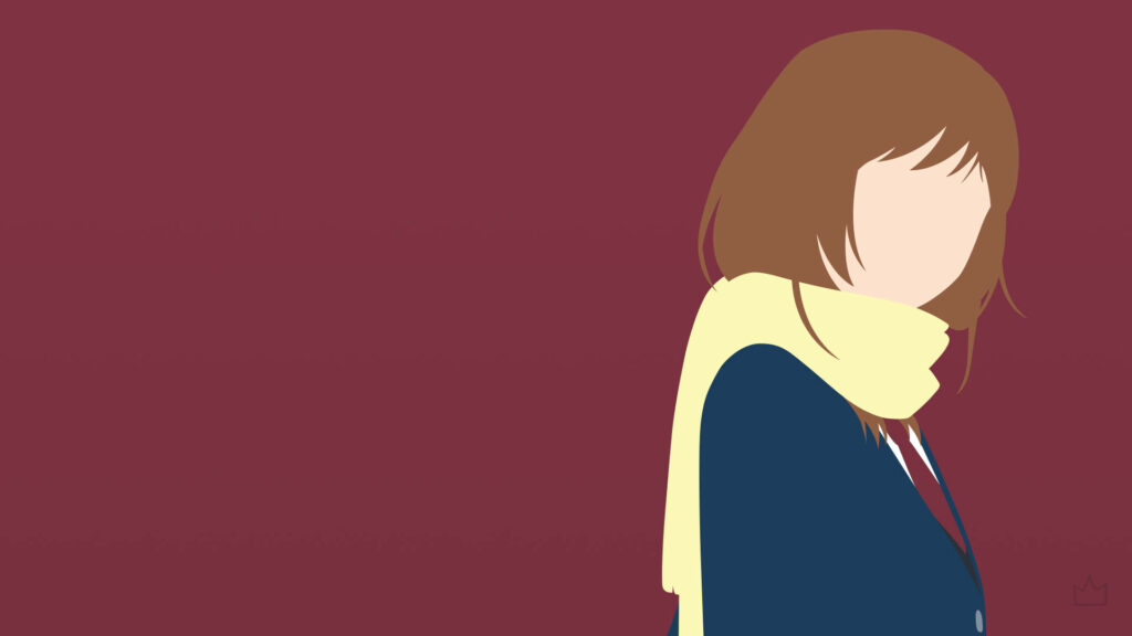 Minimalist Futaba Ao Haru Ride vector art wallpaper with soft brown hair yellow scarf maroon background