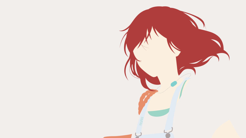 Minimalist vector wallpaper of Futaba Ao Haru Ride with flowing red hair on light background