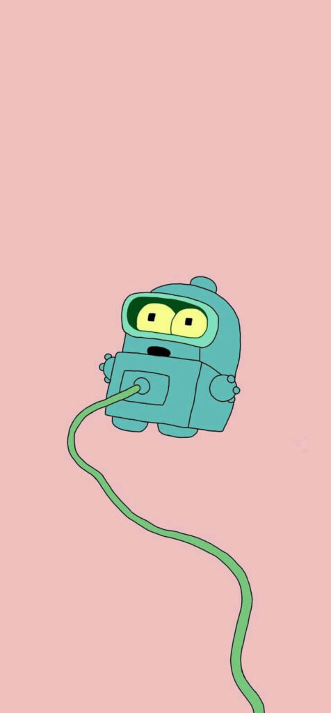 Minimalistic Futurama Wallpaper: Cute Bender on Soft Pink Background