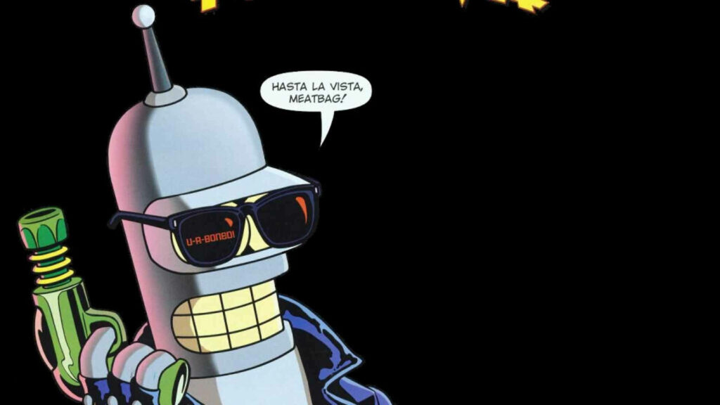 Futurama Bender Wallpaper: Edgy, Futuristic Adventurer with Weapon