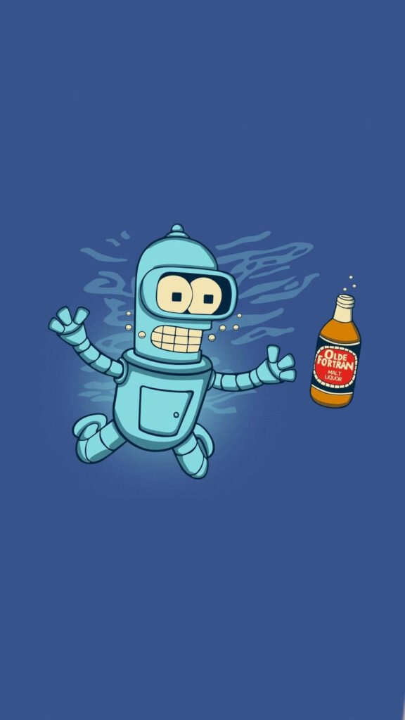 Futurama's Bender Wallpaper: Humorous Robot on Blue Background