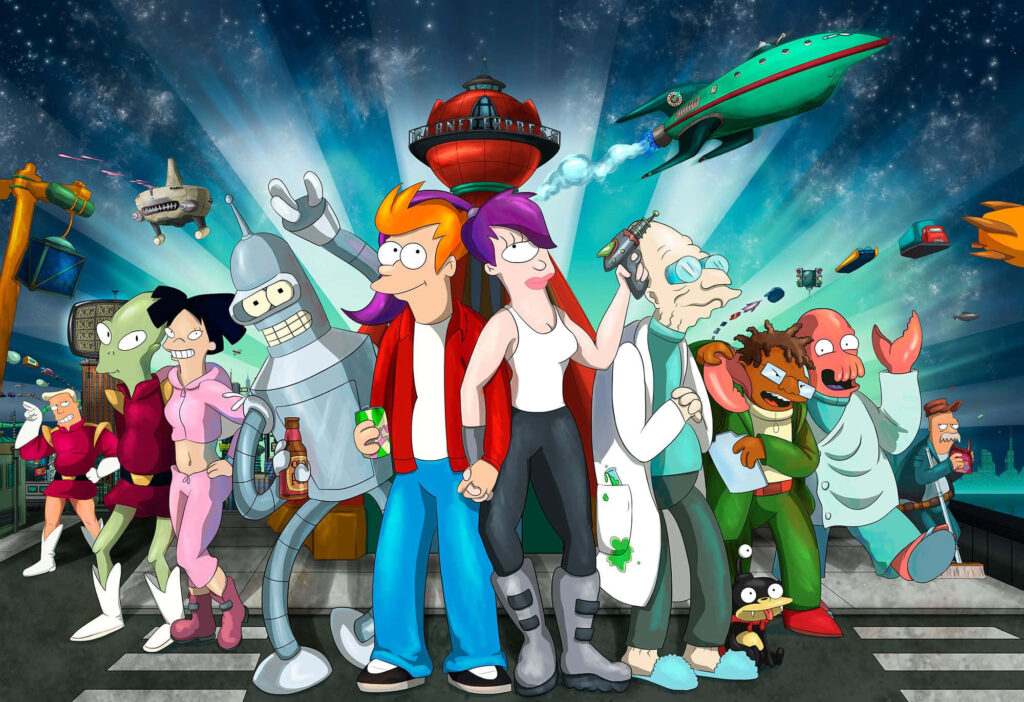 Colorful Futurama Characters Wallpaper: Vibrant Futuristic Background