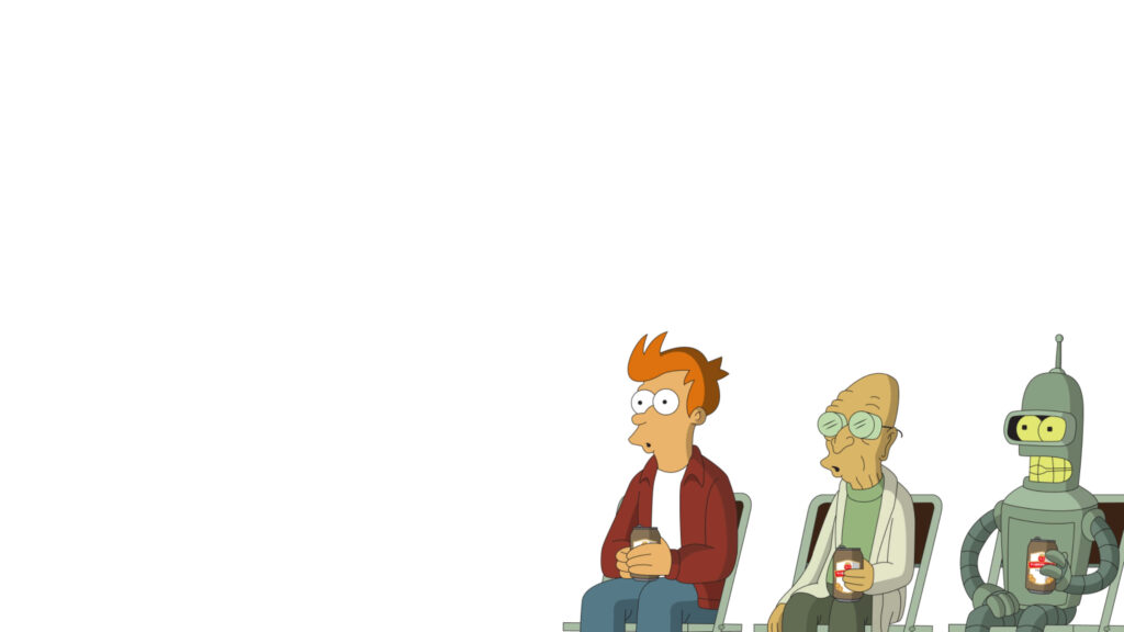 Minimalist Futurama Wallpaper: Fry, Bender & Farnsworth on White