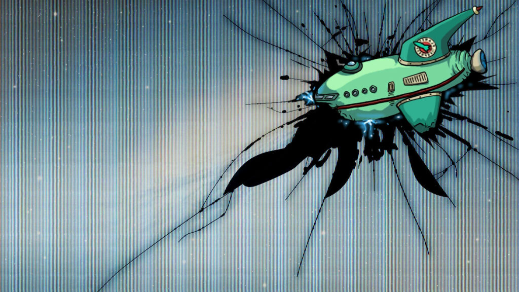 Futurama Space Shuttle Wallpaper: Minimalist Design with Vibrant Splash