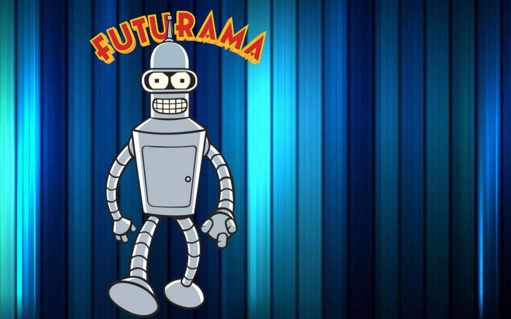 Futurama Wallpaper: Bender in Sleek Blue-Striped Futuristic Background