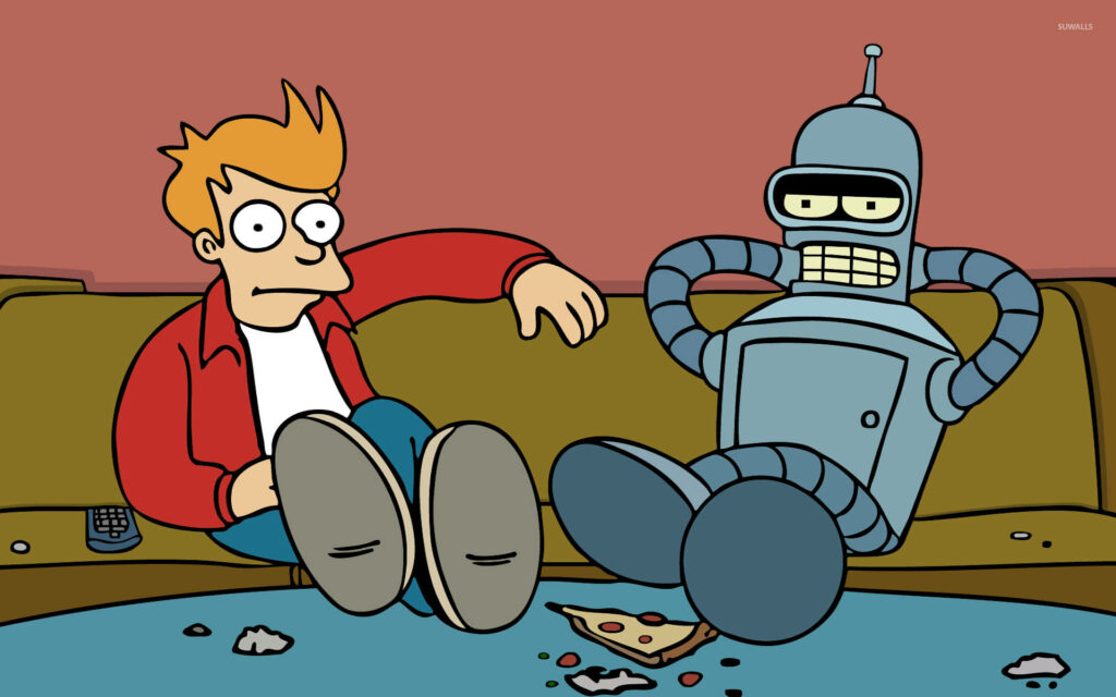 Futurama Wallpaper: Fry & Bender Relaxing on a Couch