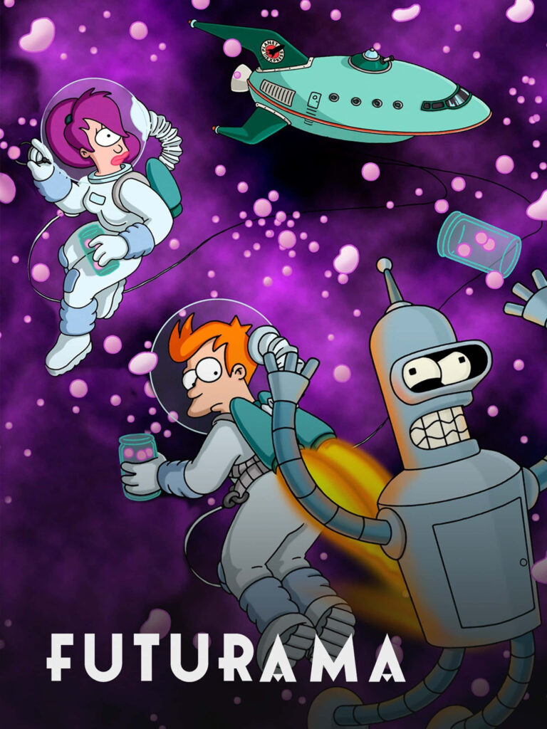 Futurama Wallpaper: Leela, Fry, Bender in Cosmic Adventure