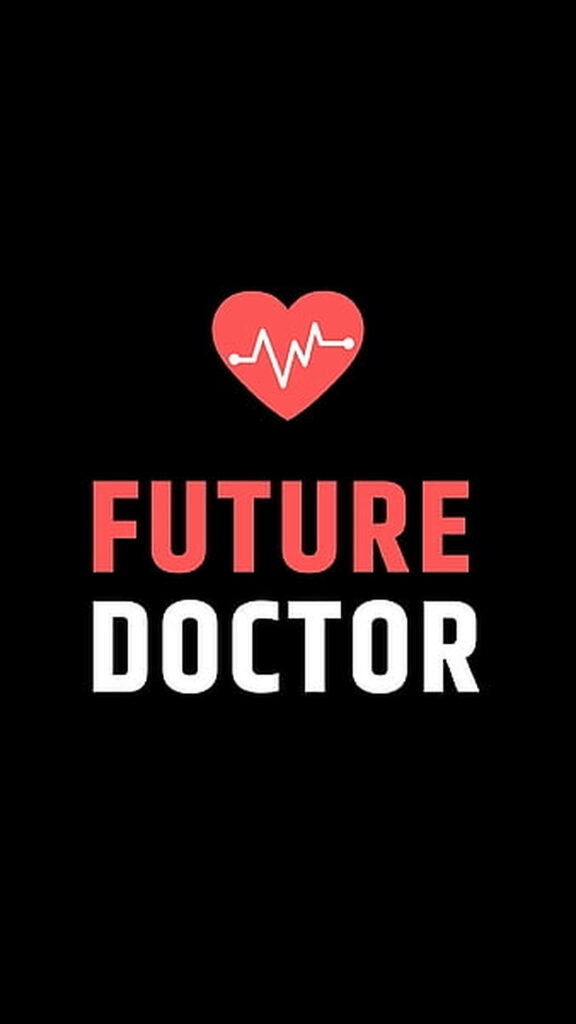 Minimalist Future Doctor wallpaper with red white text and heart EKG line on black background
