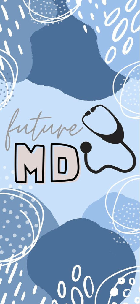 Minimalist soft blue wallpaper with future MD text and stethoscope for aspiring medical students