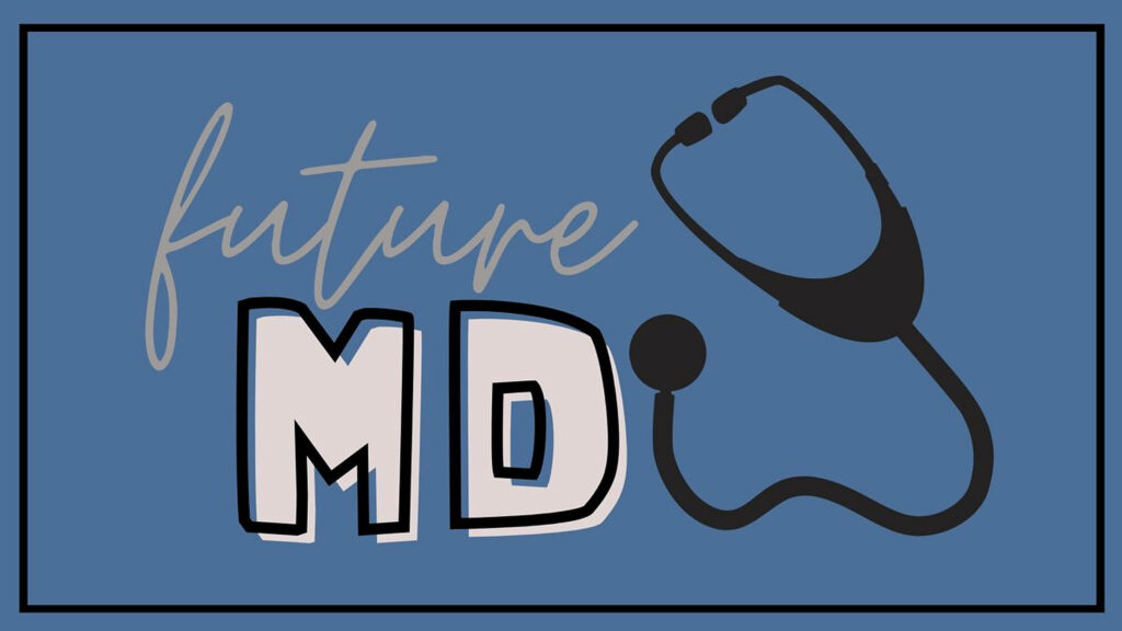 Future MD wallpaper with black stethoscope on muted blue background for aspiring doctors