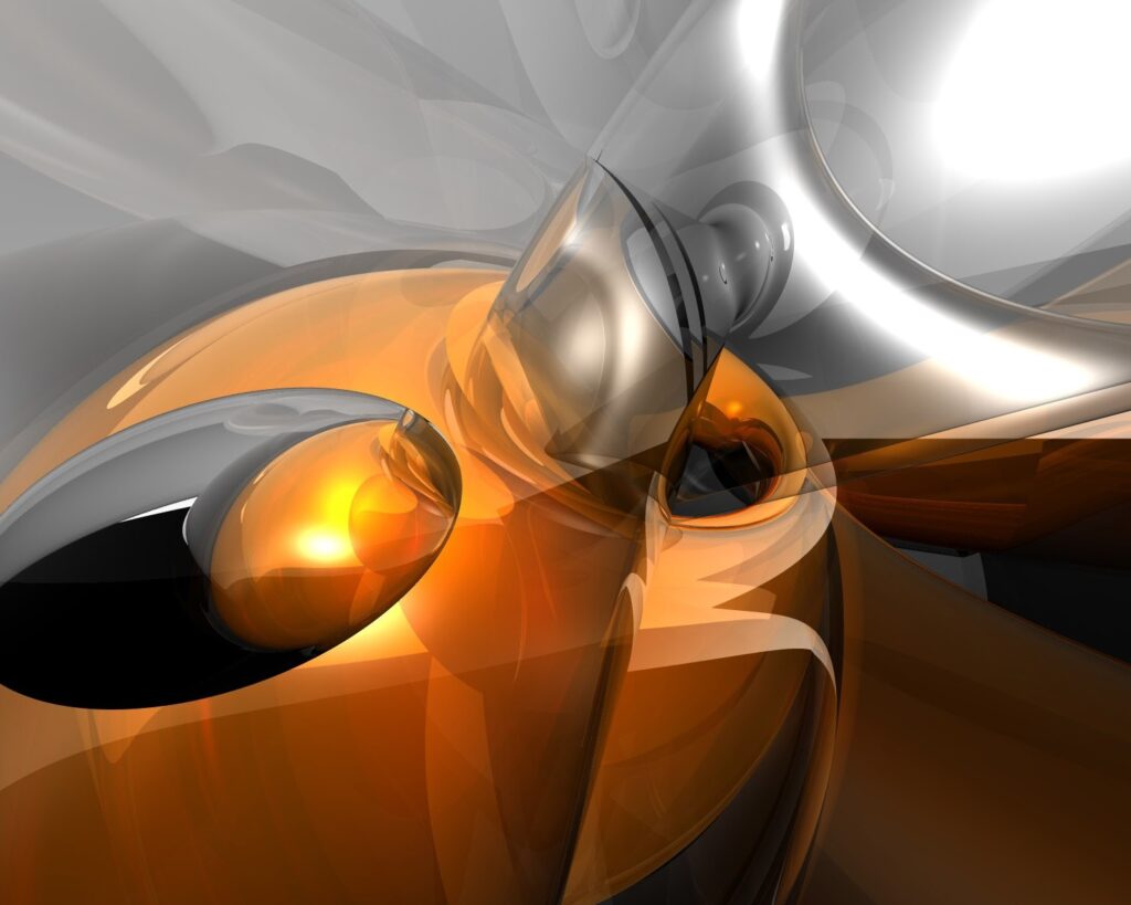 Dynamic Abstract Wallpaper: Fluid Shapes in Orange & Silver Hues