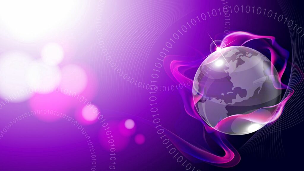 Futuristic Planet Wallpaper: Purple & Pink Veil with Binary Code