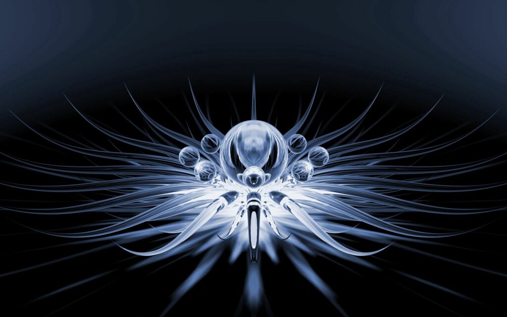 Futuristic Abstract Wallpaper: Fluid Metallic Design on Dark Background