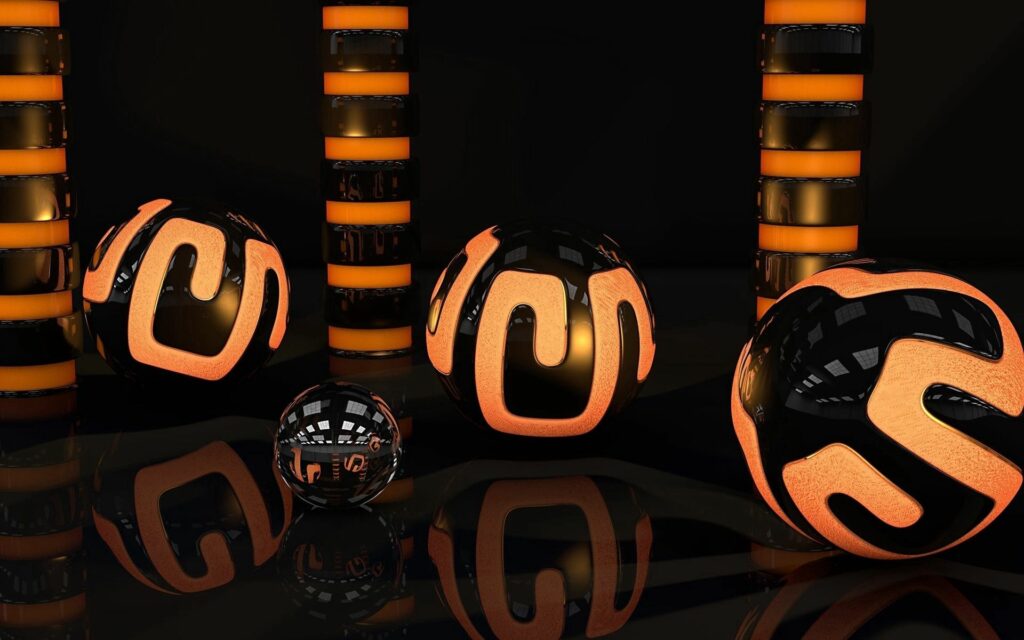 Futuristic 1920x1200 Wallpaper with Glass Spheres & Orange Stripes