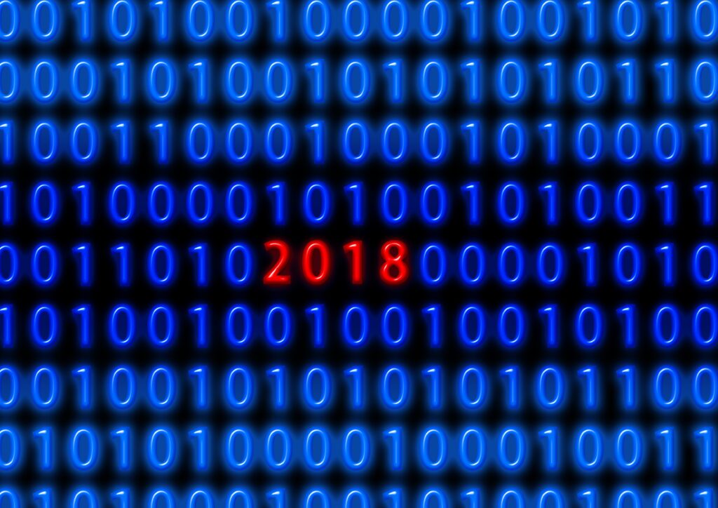 Vibrant 2018 New Year's Wallpaper: Futuristic Design with Binary Code