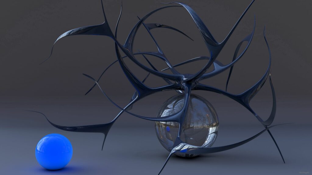 Futuristic Blue Glass Sphere & Metallic Ball Wallpaper - 2560x1440