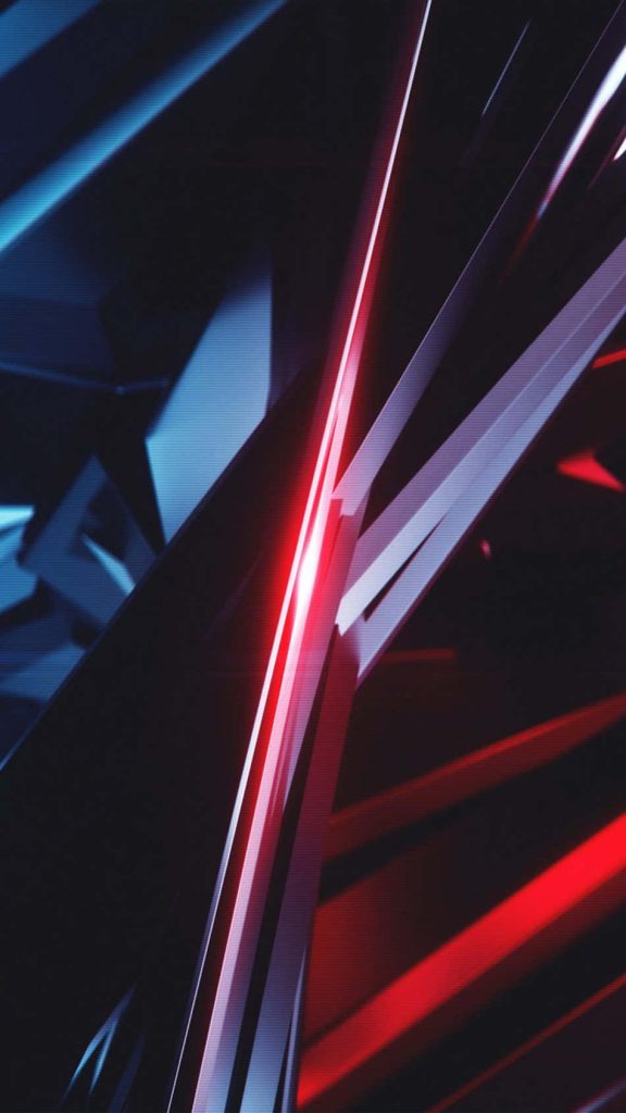 Sleek 3D digital wallpaper with sharp geometric shapes and glowing red accents on navy background