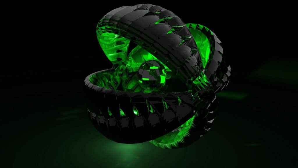 Futuristic 3D Abstract Wallpaper: Black & Neon Green Glow