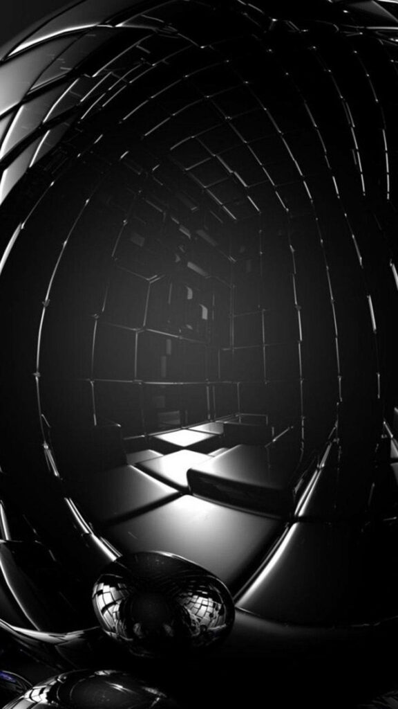 Futuristic 3D Black Tiled Room Wallpaper for iPhone Background
