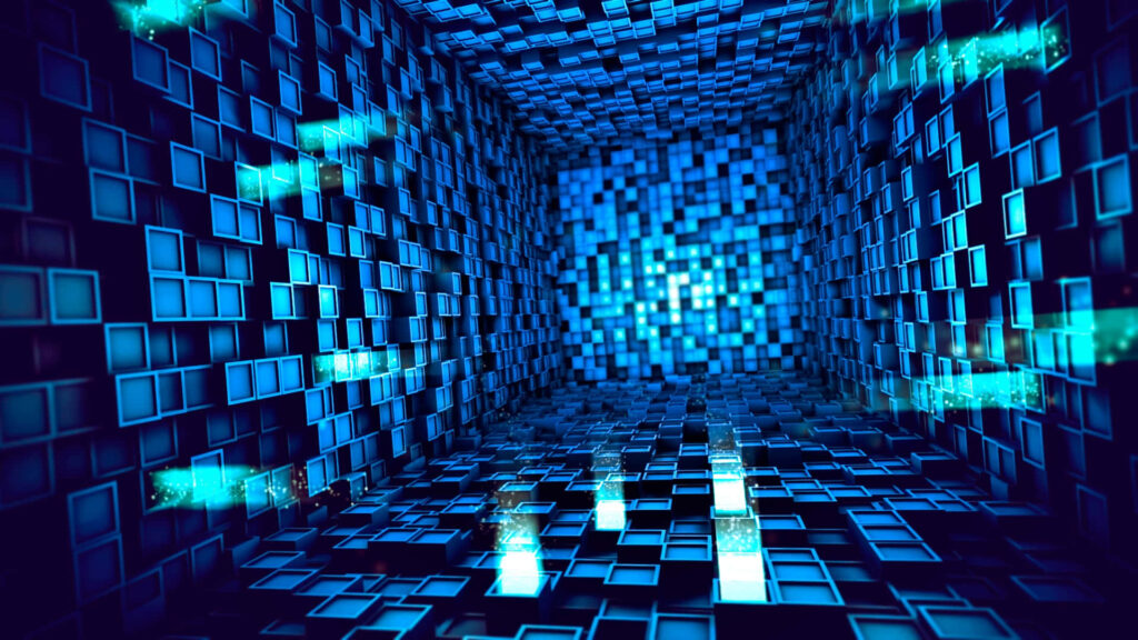 Futuristic 3D Blue Grid Wallpaper - High-Tech Background Design