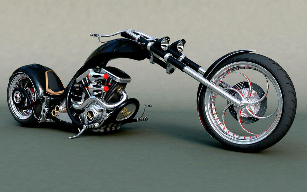 Futuristic 3D Chopper Motorcycle Wallpaper - Sleek & Stylish Design