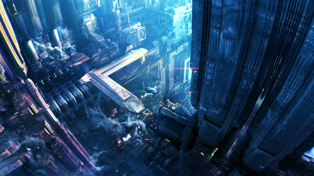 Futuristic 3D City Skyline Wallpaper: Neon Nightscape Background
