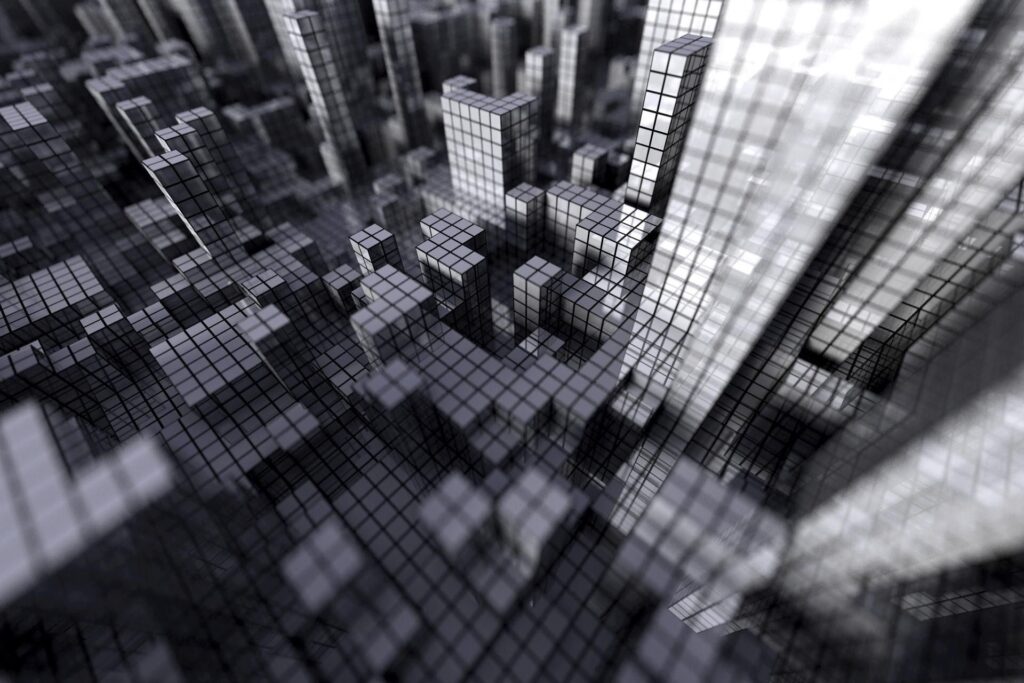 Futuristic 3D Gray Cube Cityscape Wallpaper - Urban Depth Background