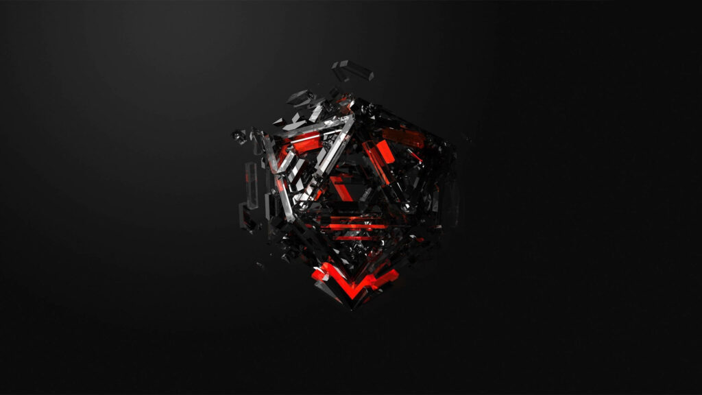 Futuristic 3D Geometric Wallpaper: Fiery Red & Black Design