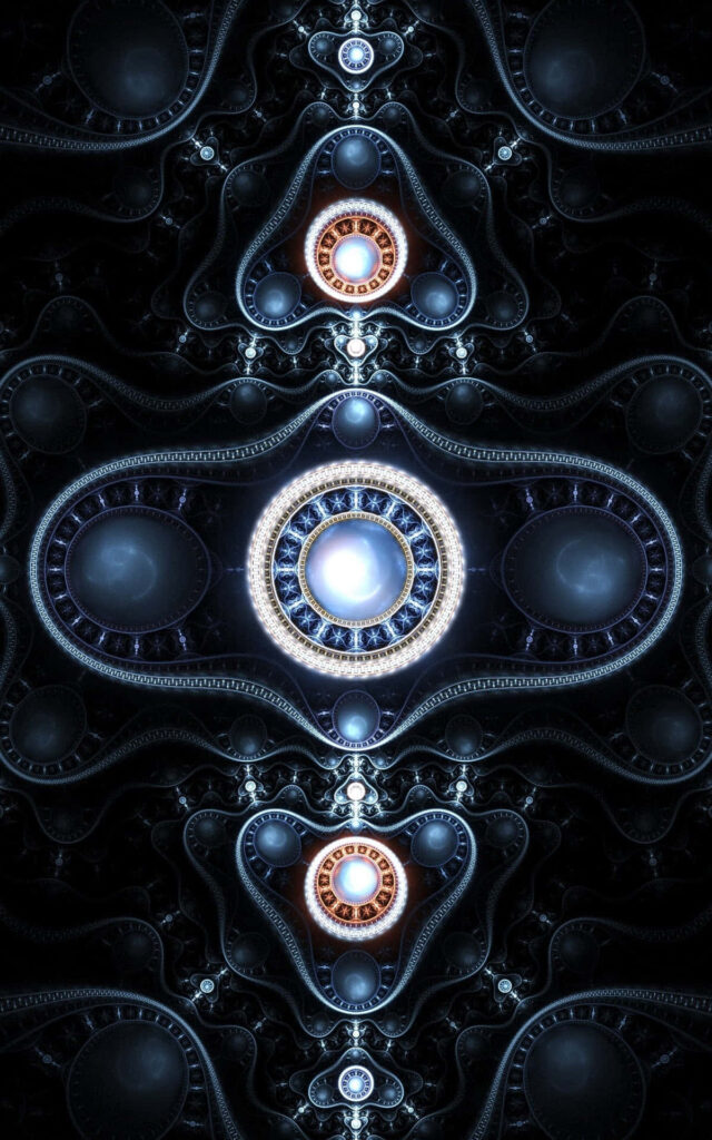 Futuristic Blue 3D Geometric Wallpaper with Symmetrical Patterns