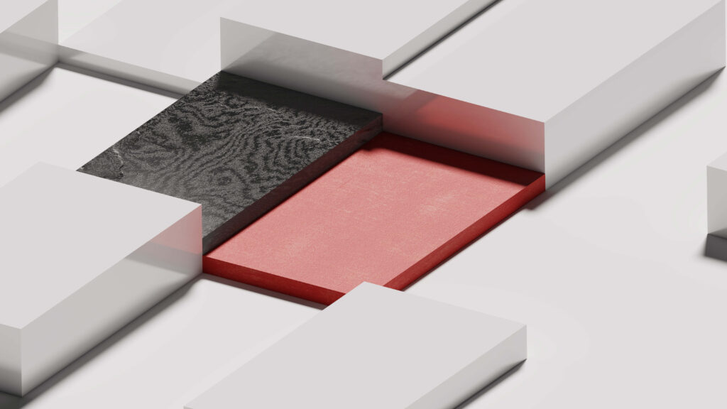 Futuristic 3D Geometric Wallpaper: Sleek White, Grey & Red Design