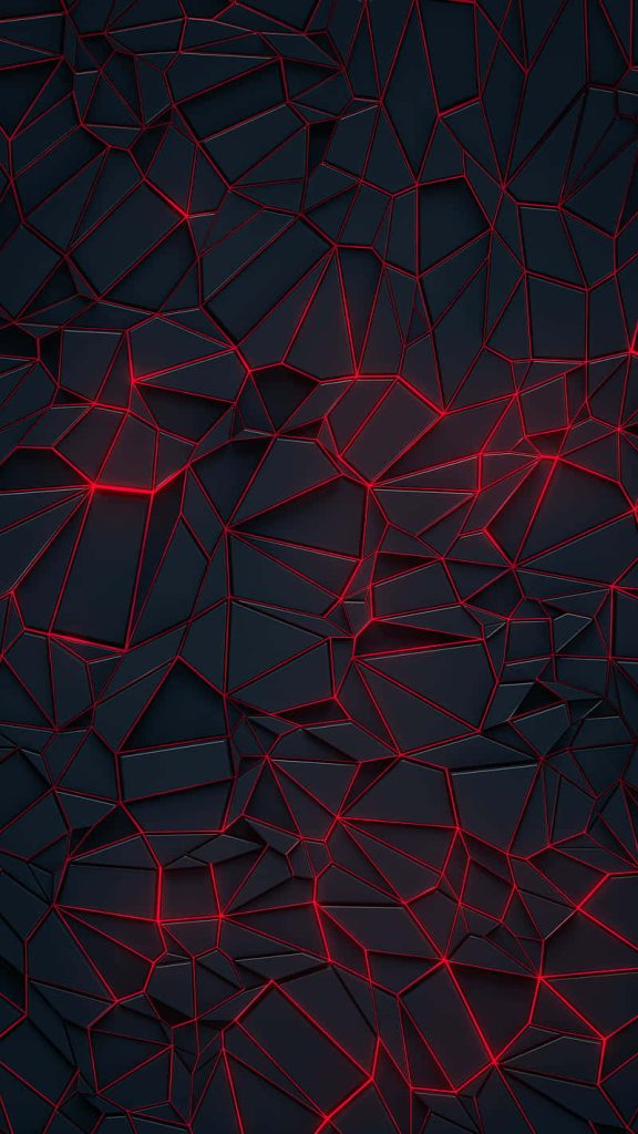 3D digital wallpaper with dark geometric shards and neon red glowing lines futuristic design