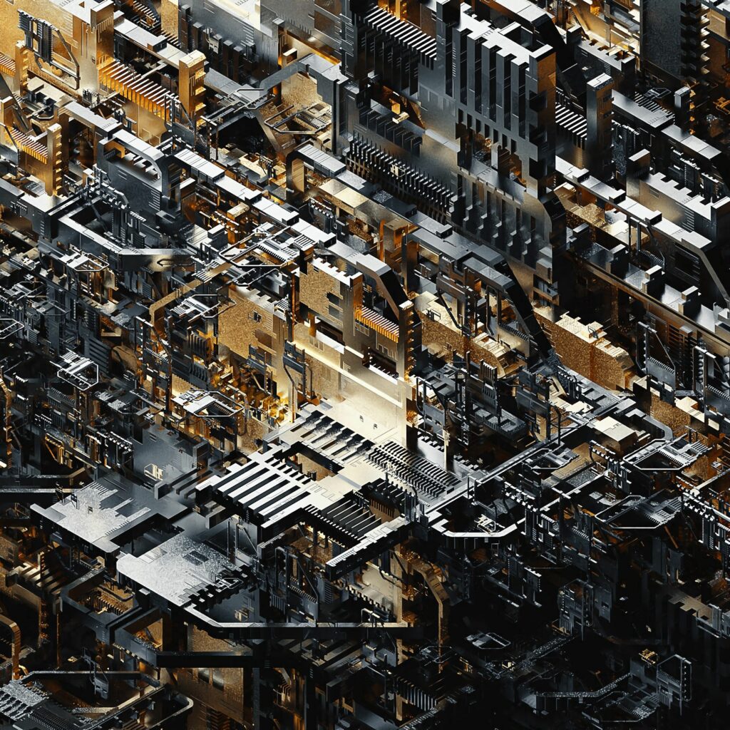Intricate 3D Mechanical Metropolis Wallpaper - Futuristic Background 2160x2160
