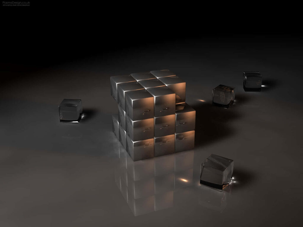 Futuristic 3D Metallic Rubik's Cube Wallpaper - Minimalist Design
