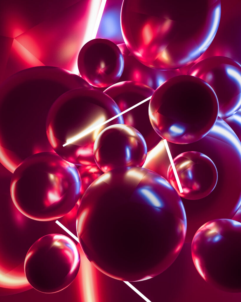 Futuristic 3D Neon Spheres Wallpaper in Red and Magenta