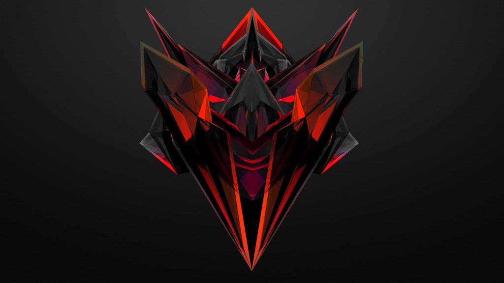 3D digital art wallpaper sharp red black geometric crystal structure futuristic gaming logo background