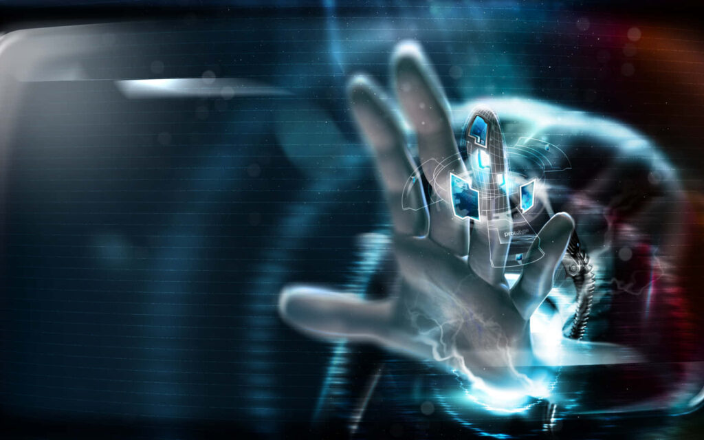 Futuristic 3D Tech Interface: Holographic Interaction Wallpaper