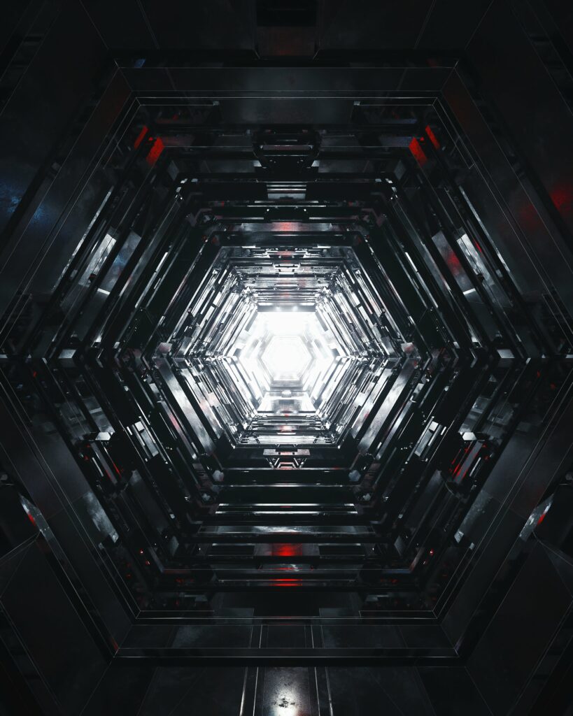 3D Glowing Tunnel Wallpaper: Futuristic Hexagonal Design Background