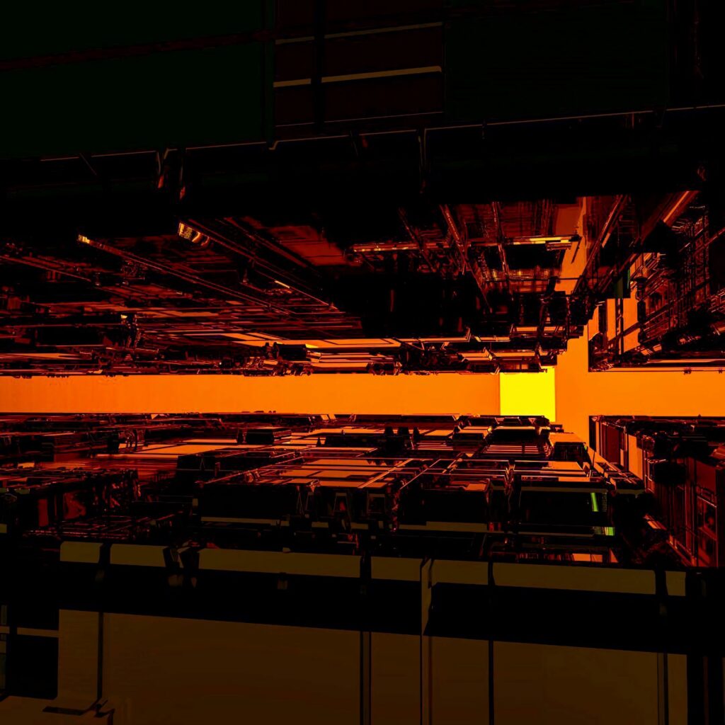 Futuristic 3D Urban Landscape Wallpaper: Black & Fiery Orange