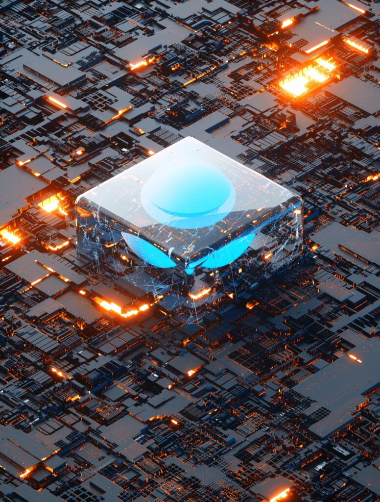 Futuristic 3D CPU Chip Wallpaper: Illuminated Circuitry Design